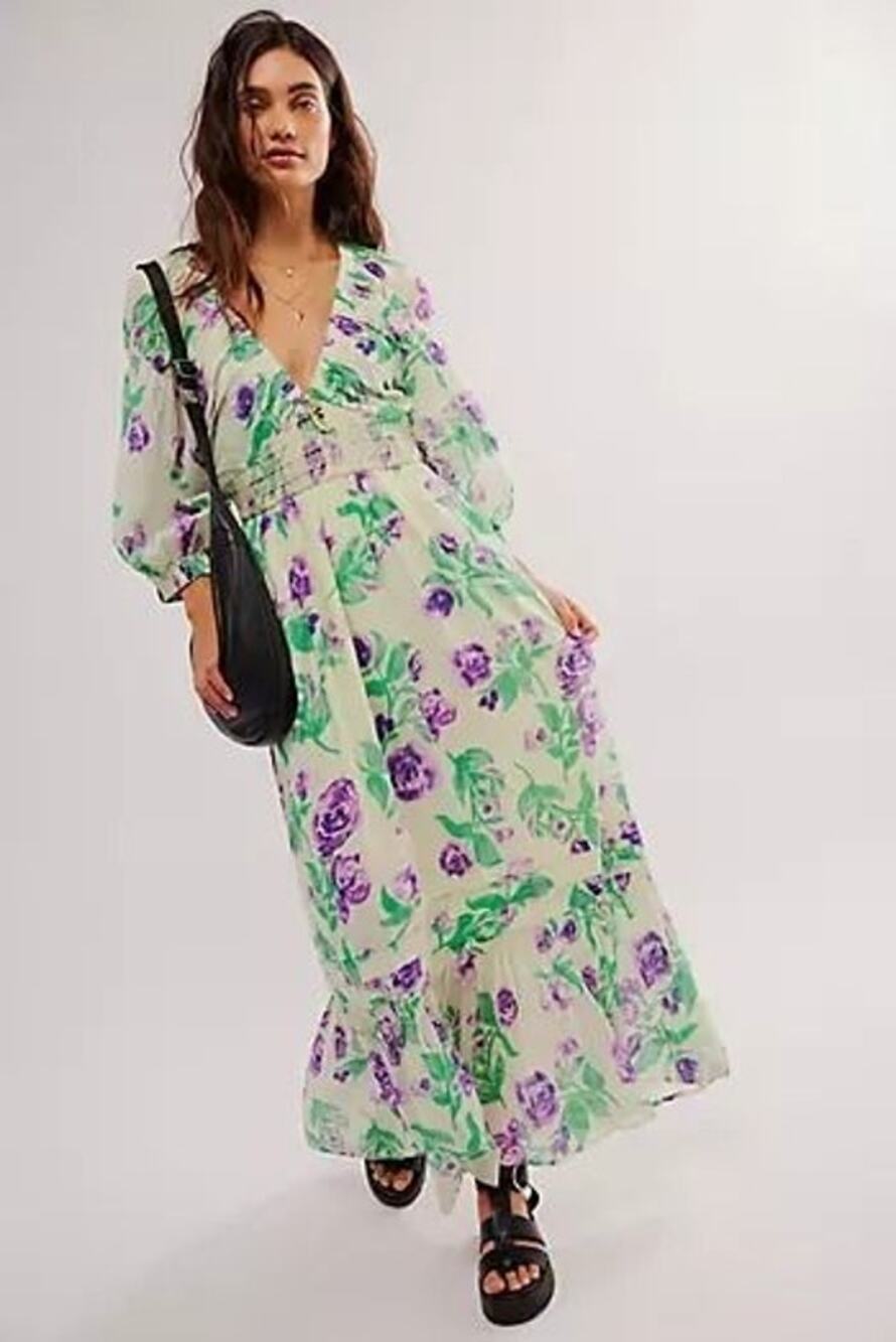 New Free People Golden Hour Floral Maxi Dress $168 X-SMALL Purple Green Boho